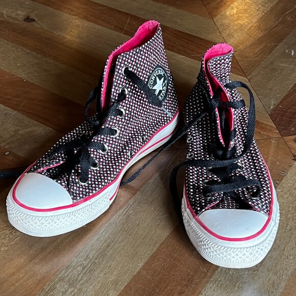 Converse Shoes Chuck Taylor Hi Stars Black White and Pink Sneakers Womens 8 - Picture 1 of 4